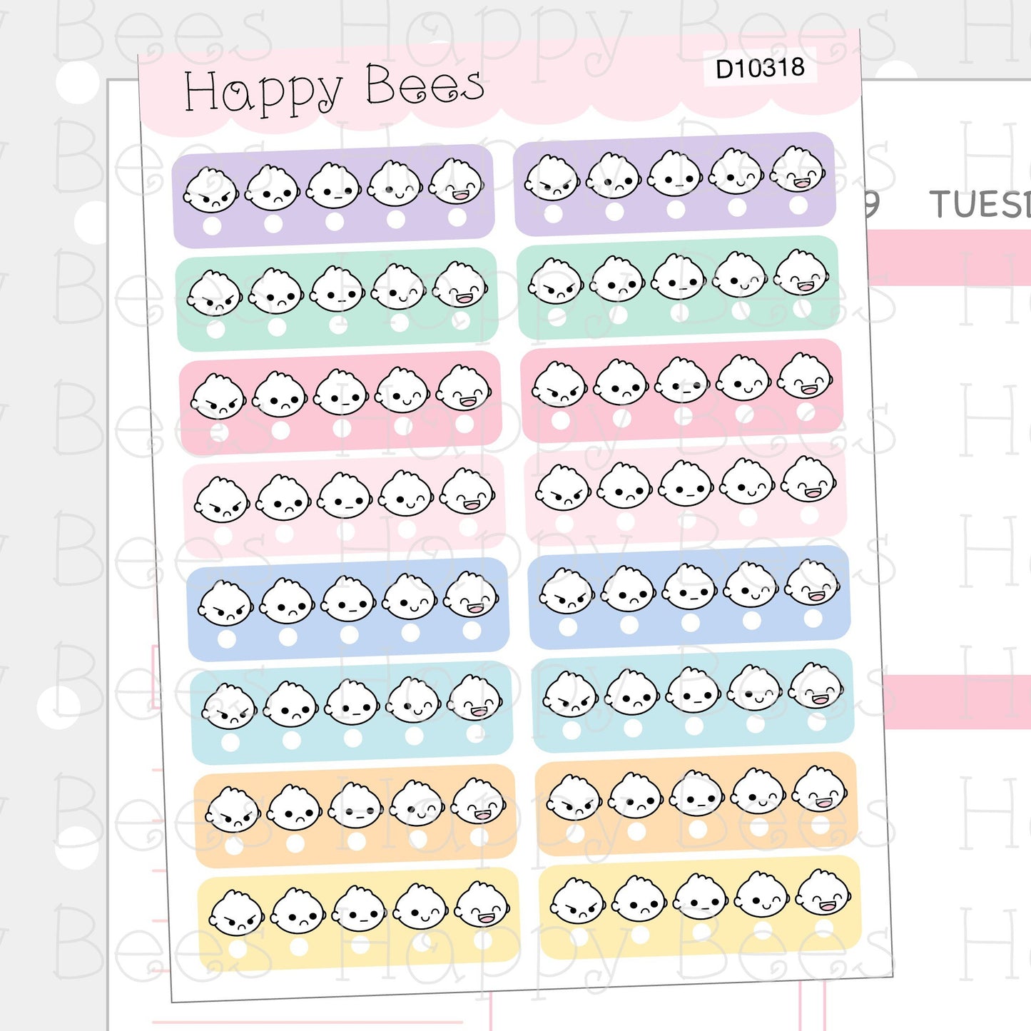 Daily Mood Tracker Boxes - Cute Doodles Health Planner Stickers D10318