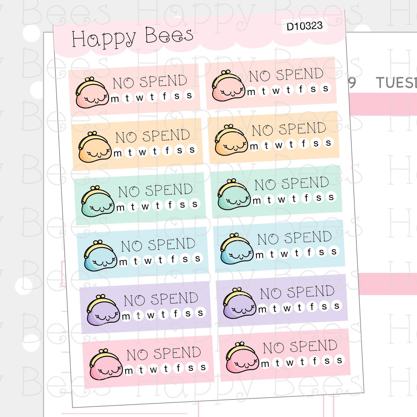 No Spend Tracker Boxes - Vertical Cute Money Saving Planner Stickers D10323