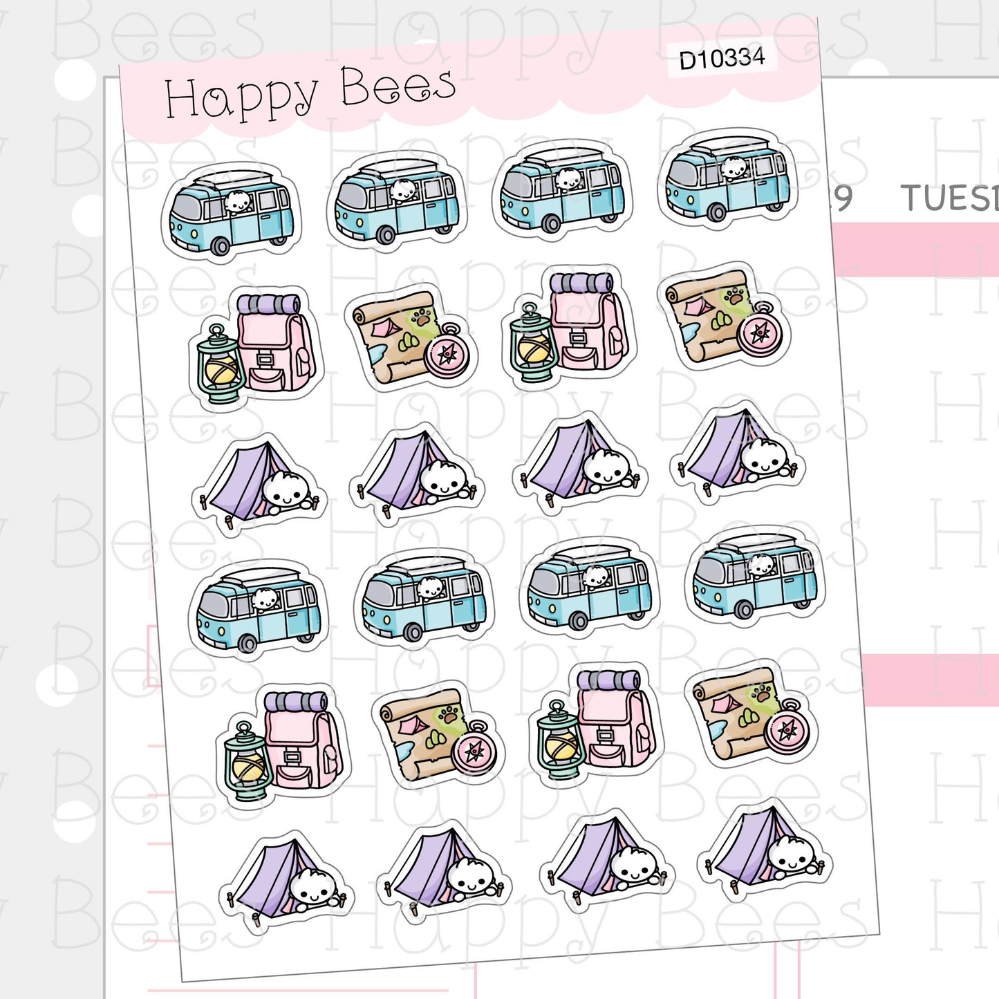 Camping Doodles Vol. 2 - Cute Summer Planner Stickers D10334