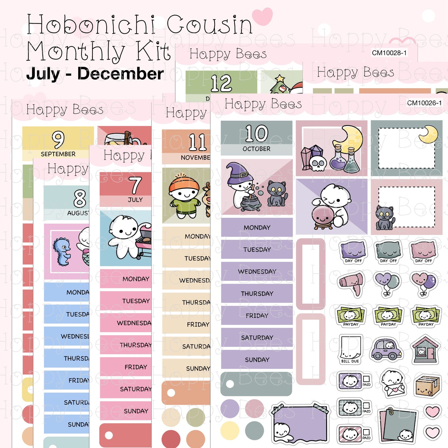 July to December - Hobonichi Cousin Monthly Planner Sticker Kit CM10023-28