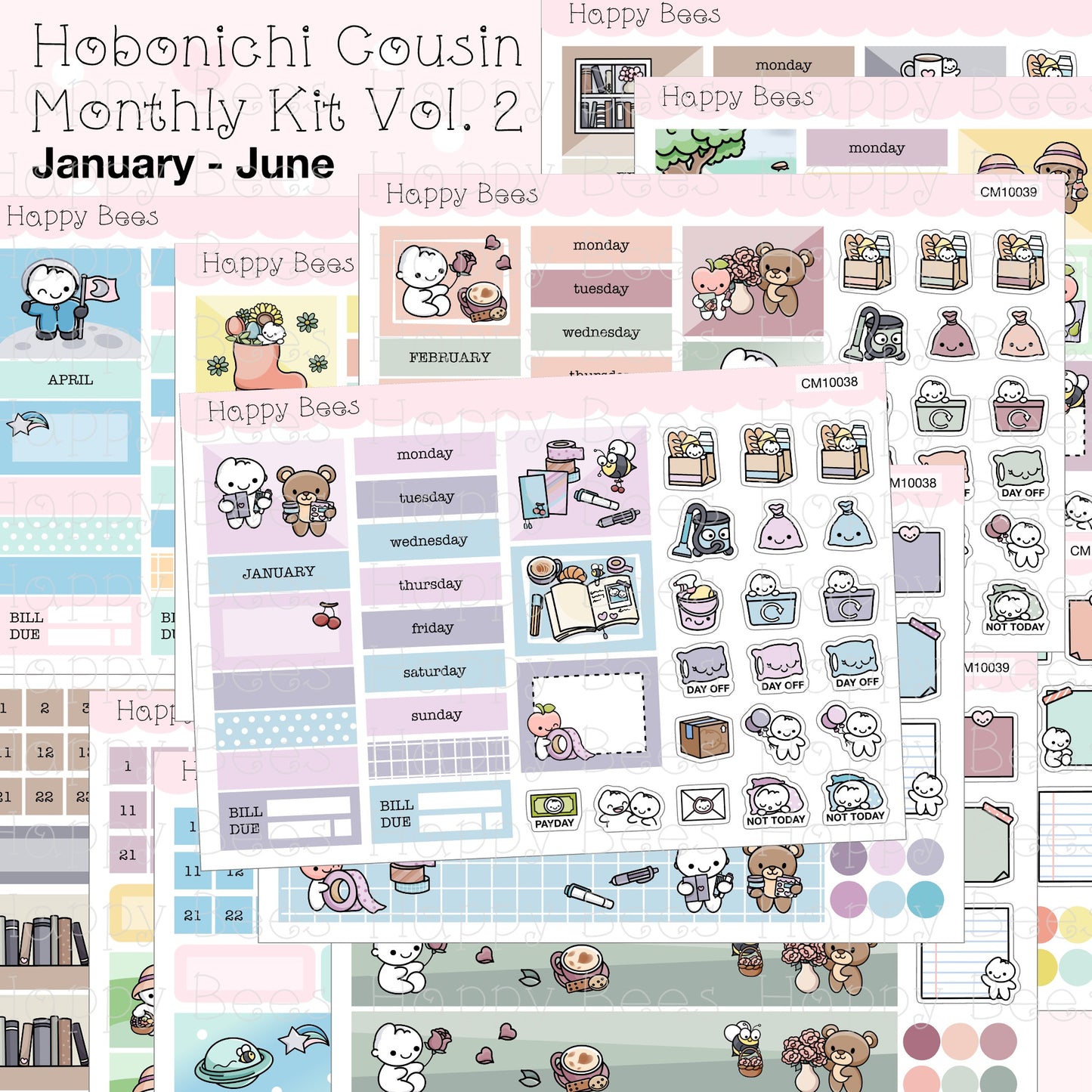 January to June - Hobonichi Cousin Monthly Planner Sticker Kit Vol. 2 CM10038-43