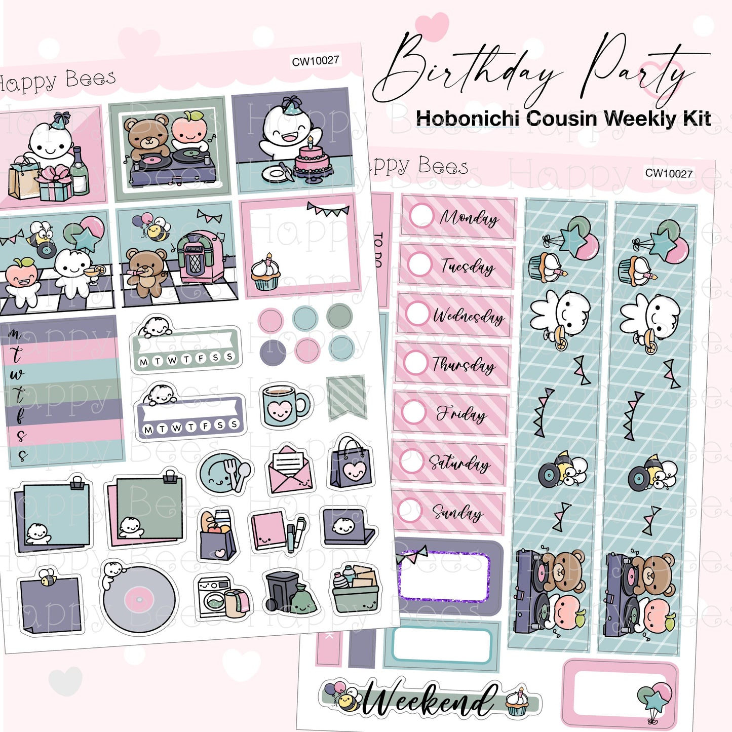 Birthday Party - Hobonichi Cousin Weekly Planner Sticker Kit CW10027