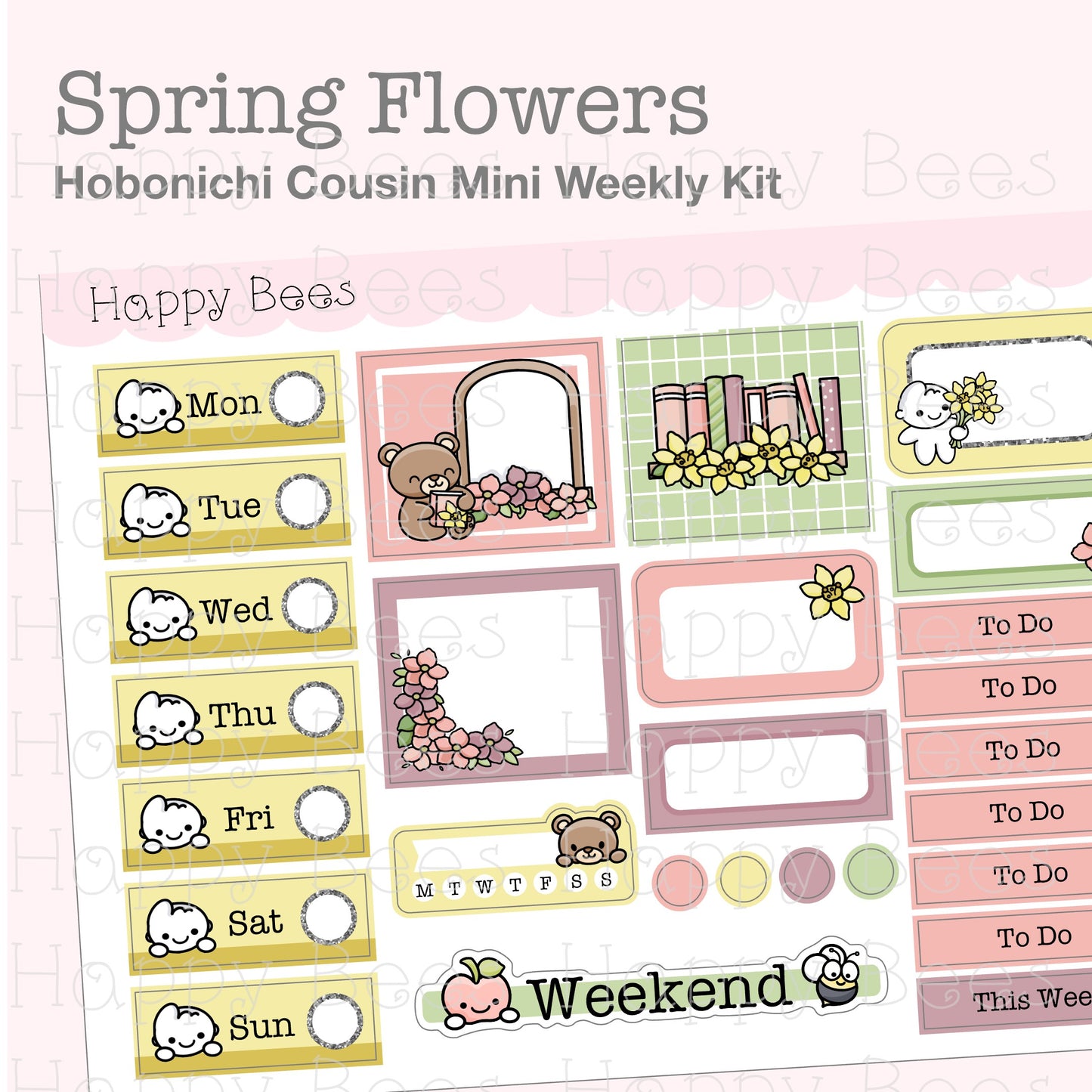 Spring Flowers - Hobonichi Cousin Mini Weekly Planner Sticker Kit CW10037