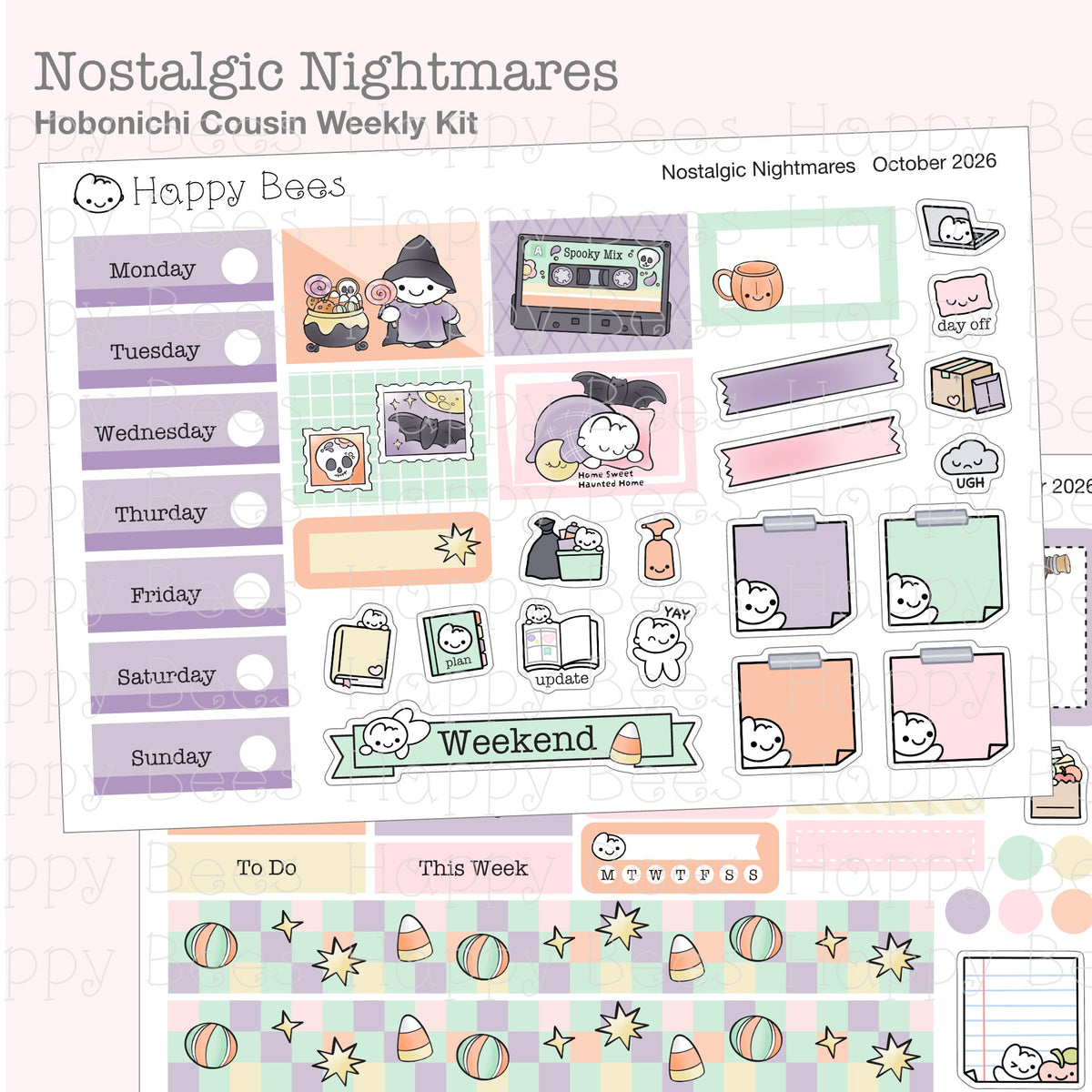 Nostalgic Nightmares - Hobonichi Cousin Weekly Planner Sticker Kit CWOct26