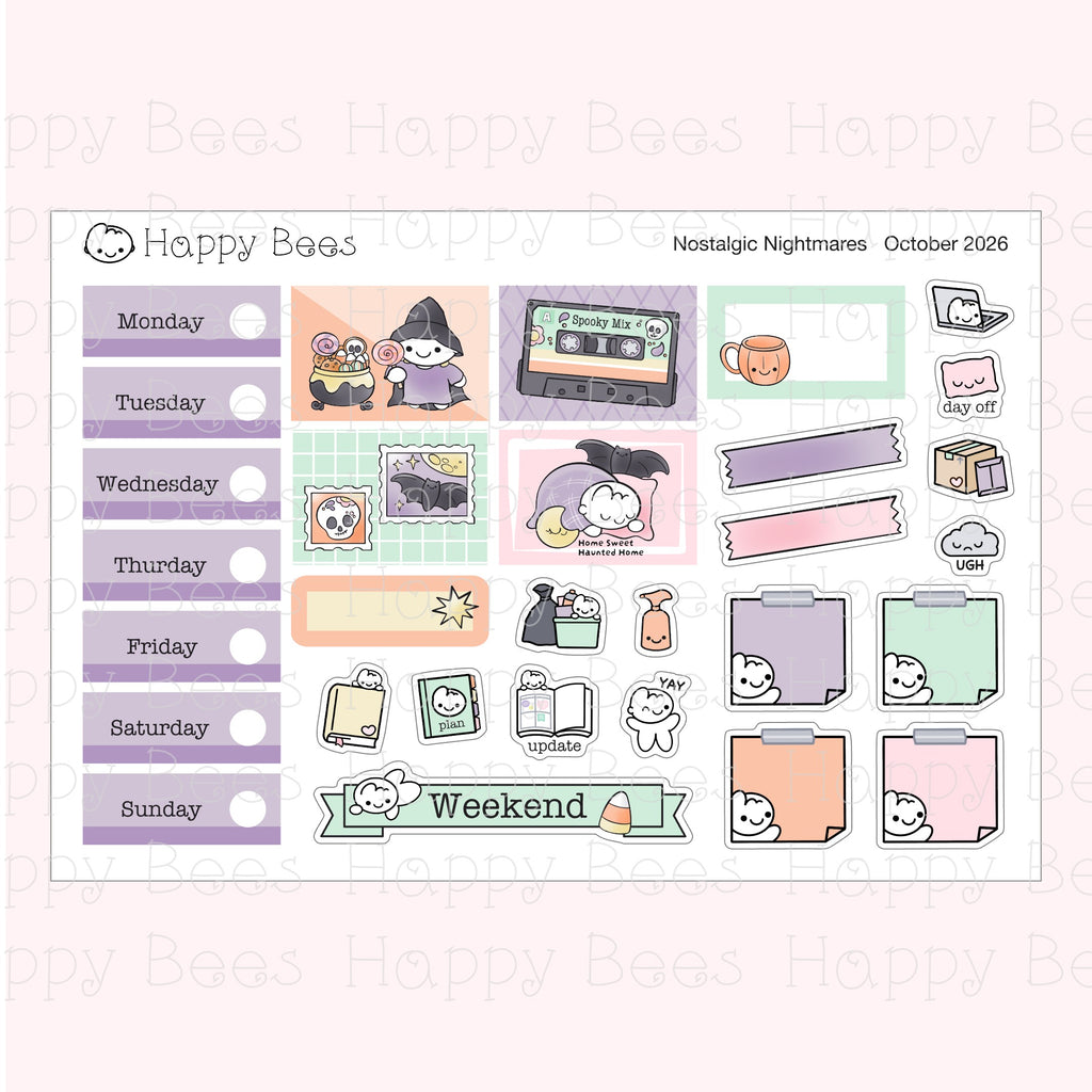 Nostalgic Nightmares - Hobonichi Cousin Weekly Planner Sticker Kit CWOct26