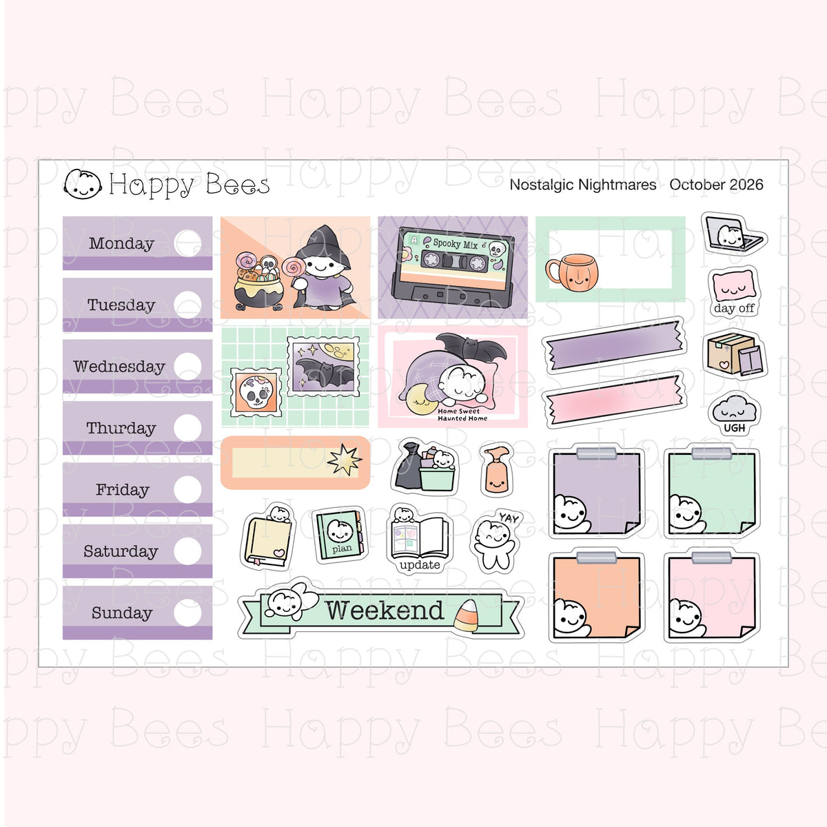 Nostalgic Nightmares - Hobonichi Cousin Weekly Planner Sticker Kit CWOct26