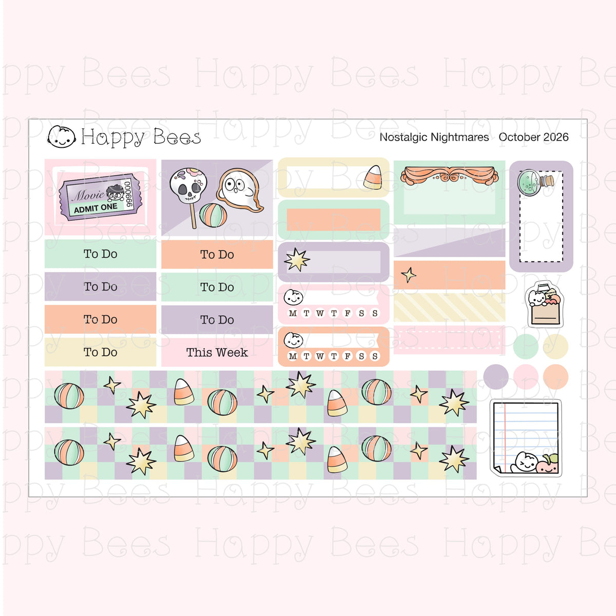 Nostalgic Nightmares - Hobonichi Cousin Weekly Planner Sticker Kit CWOct26