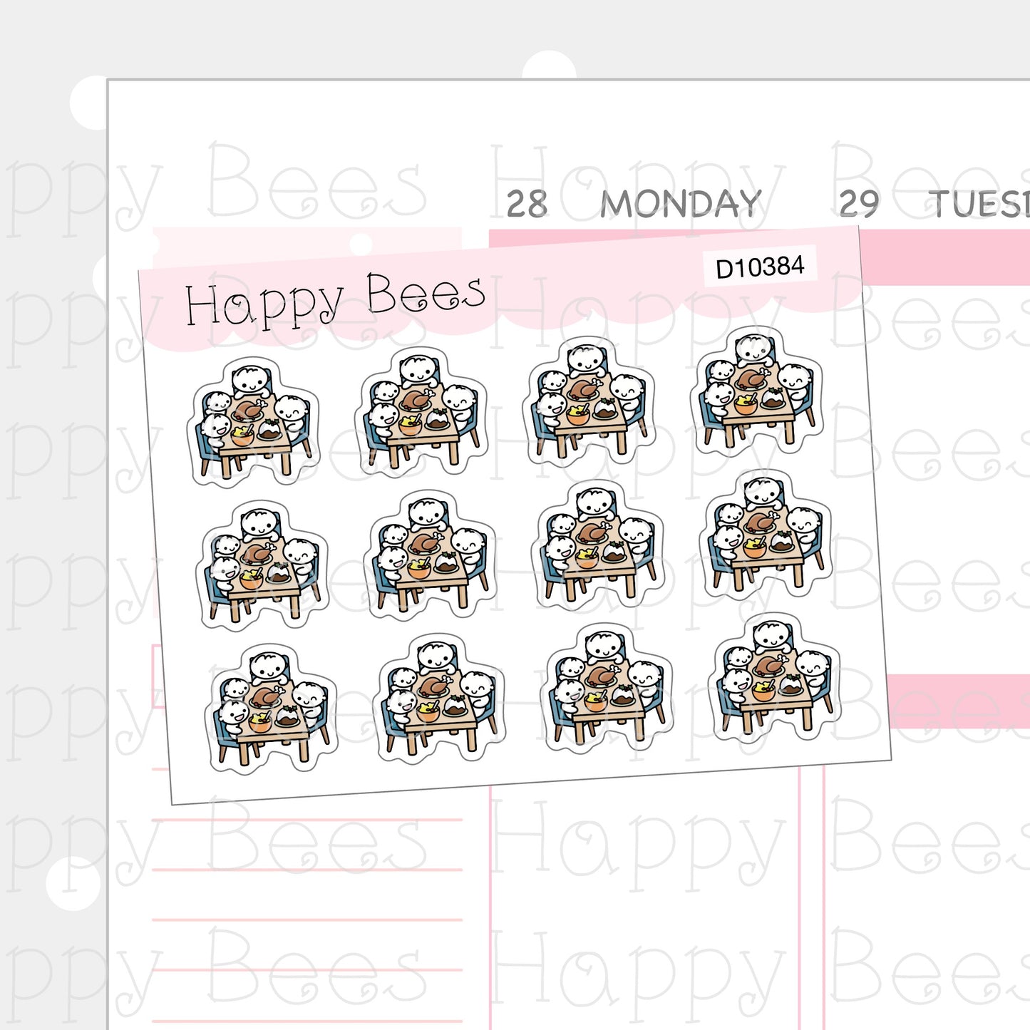 Christmas Family Feast Doodles - Cute Winter Holiday Planner Stickers D10384