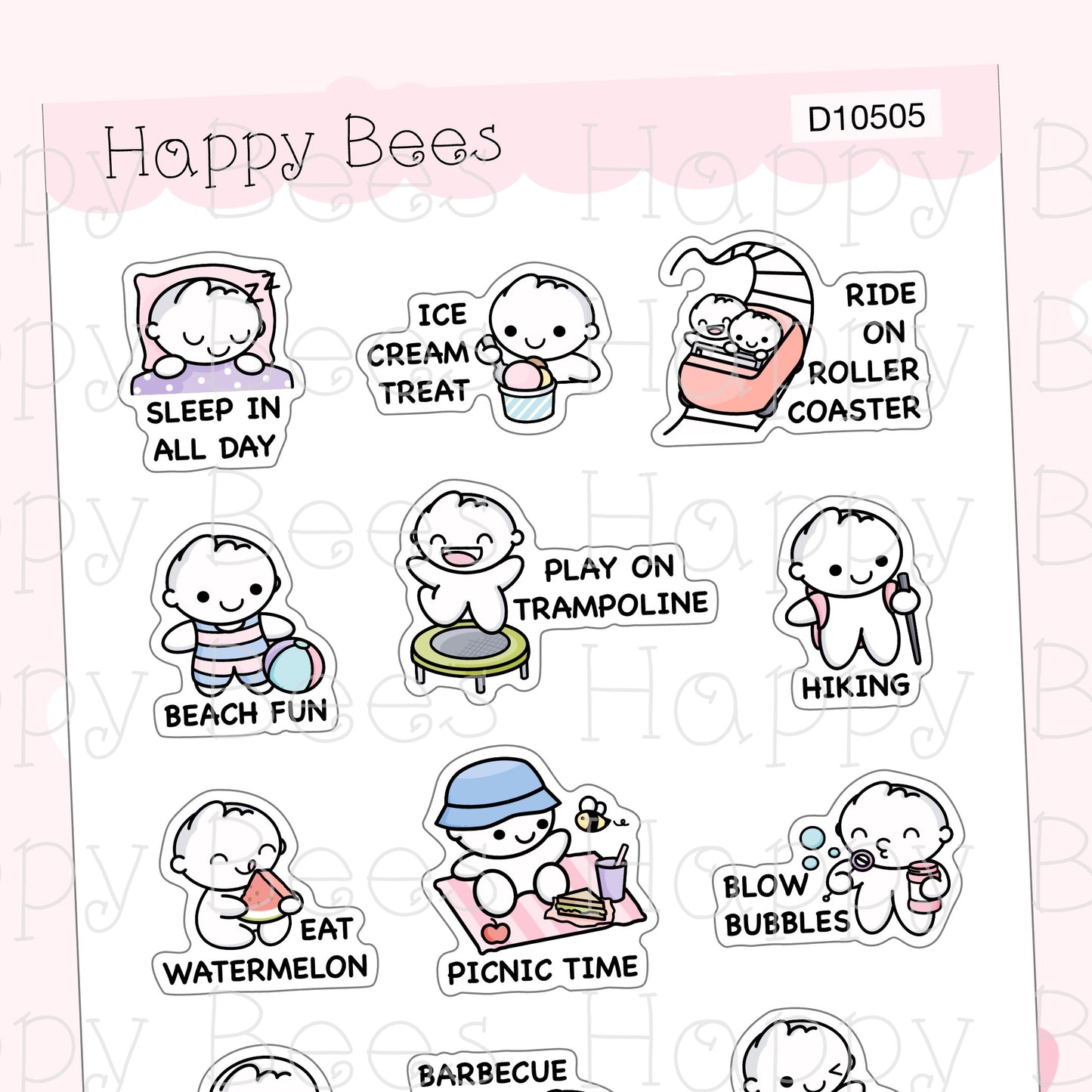 Summer Bucket List - Cute Doodles Planner Stickers D10505