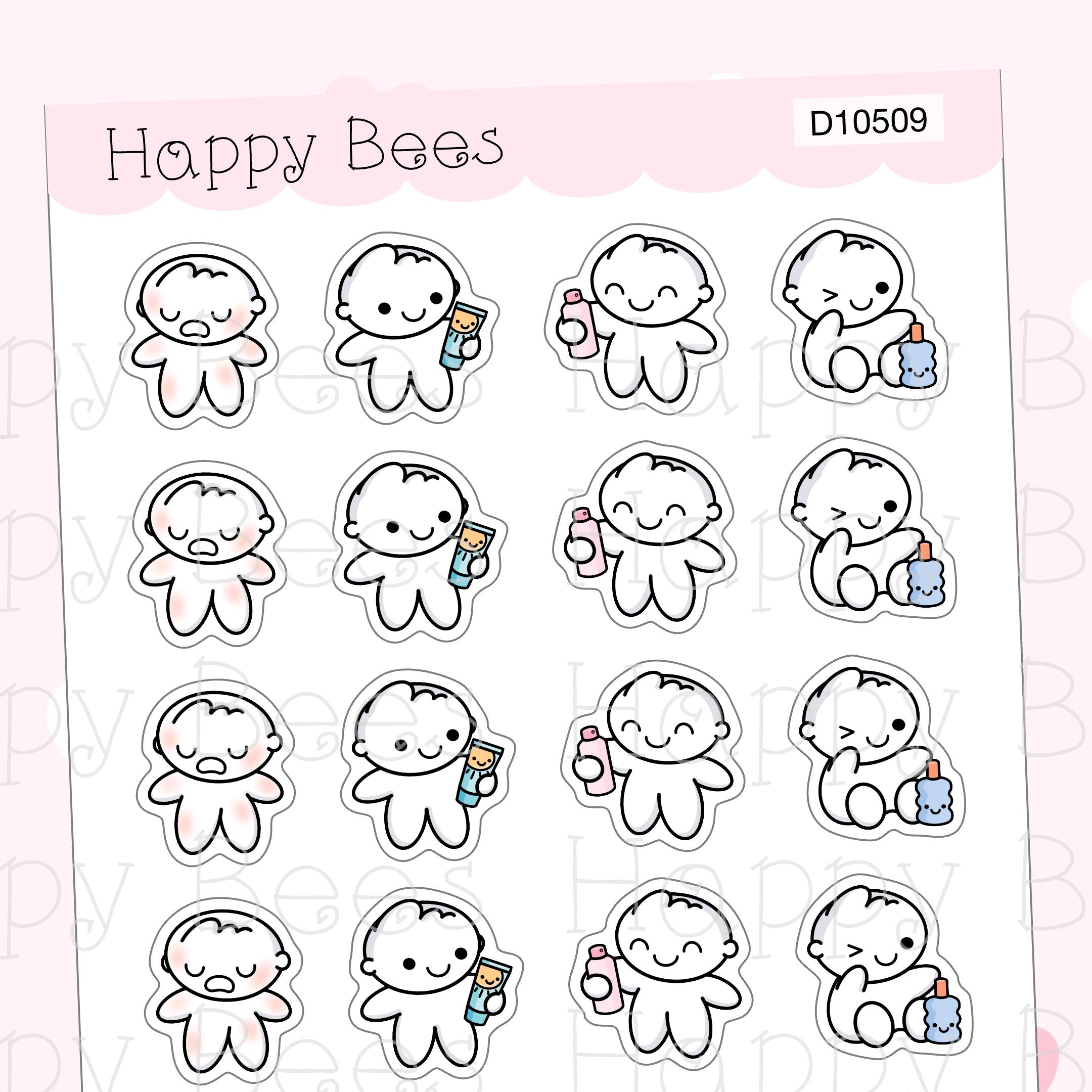 Sunscreen Doodles - Cute Summer Sun Burn Cream Planner Stickers D10509