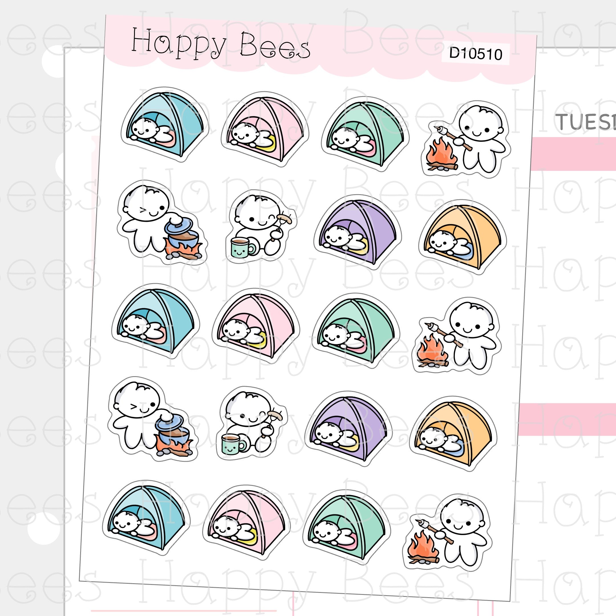Camping Doodles Vol. 2 - Cute Summer Planner Stickers D10510