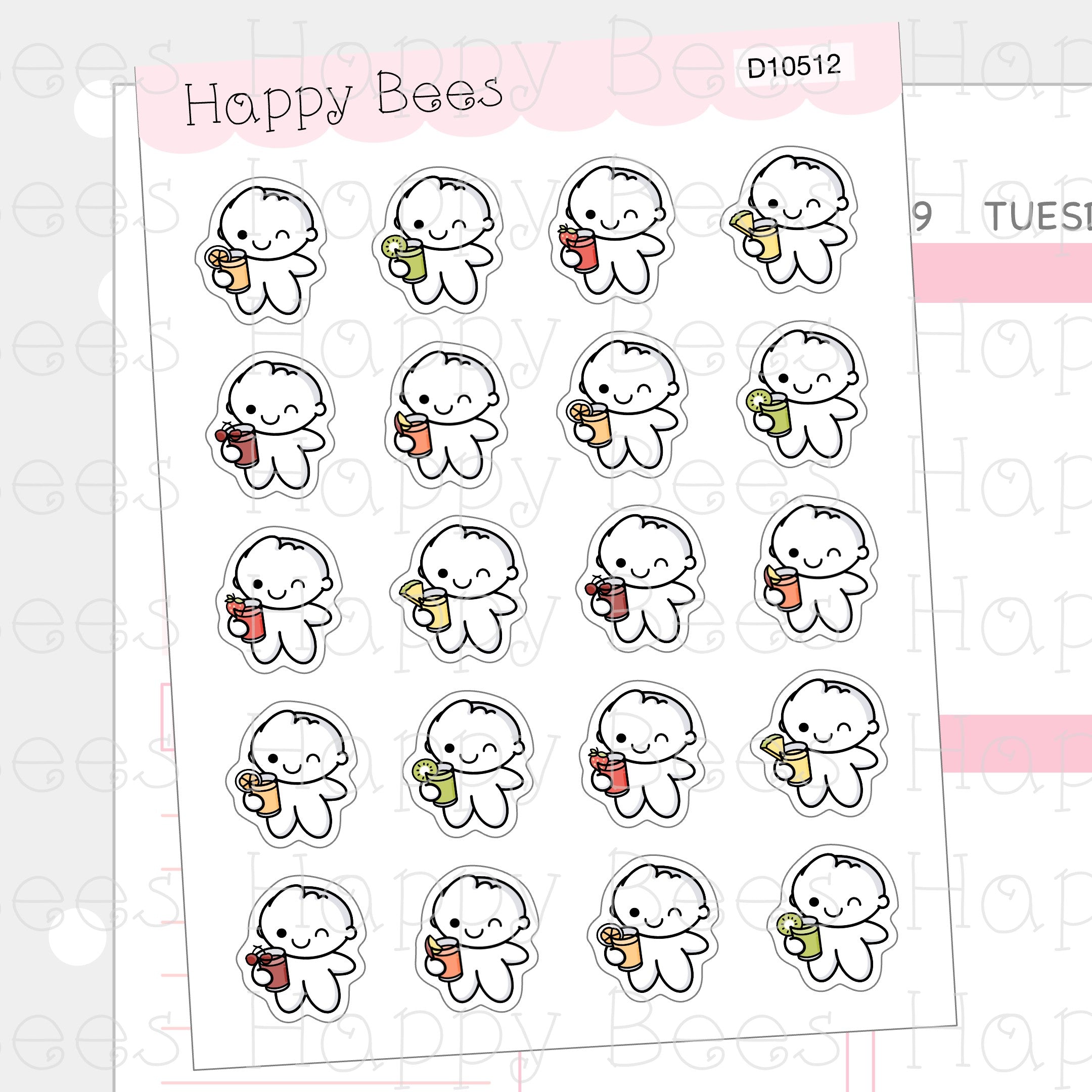 Fruit Juice Doodles - Cute Summer Drinks Planner Stickers D10512