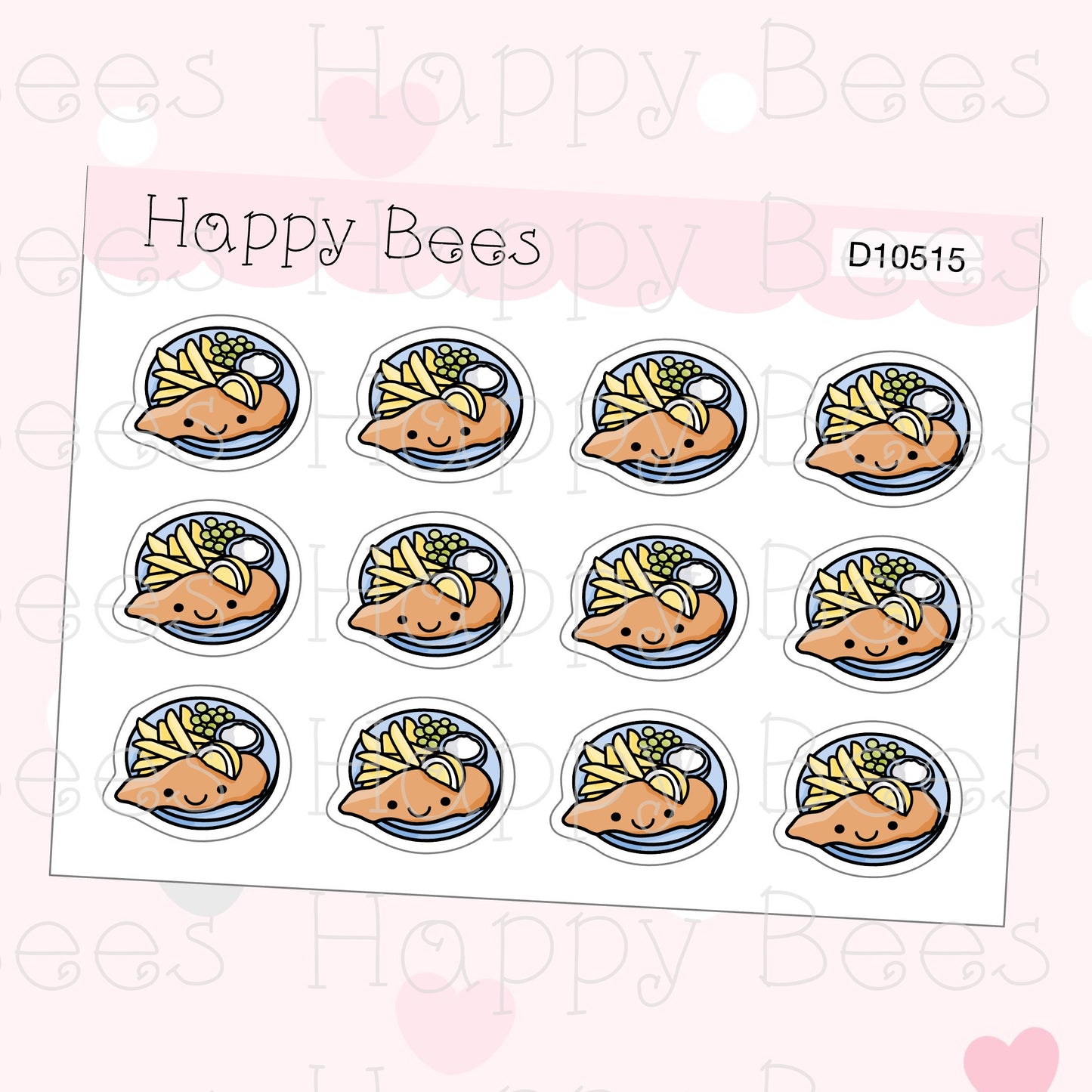 Fish & Chips Doodles - Cute Food Planner Stickers D10515