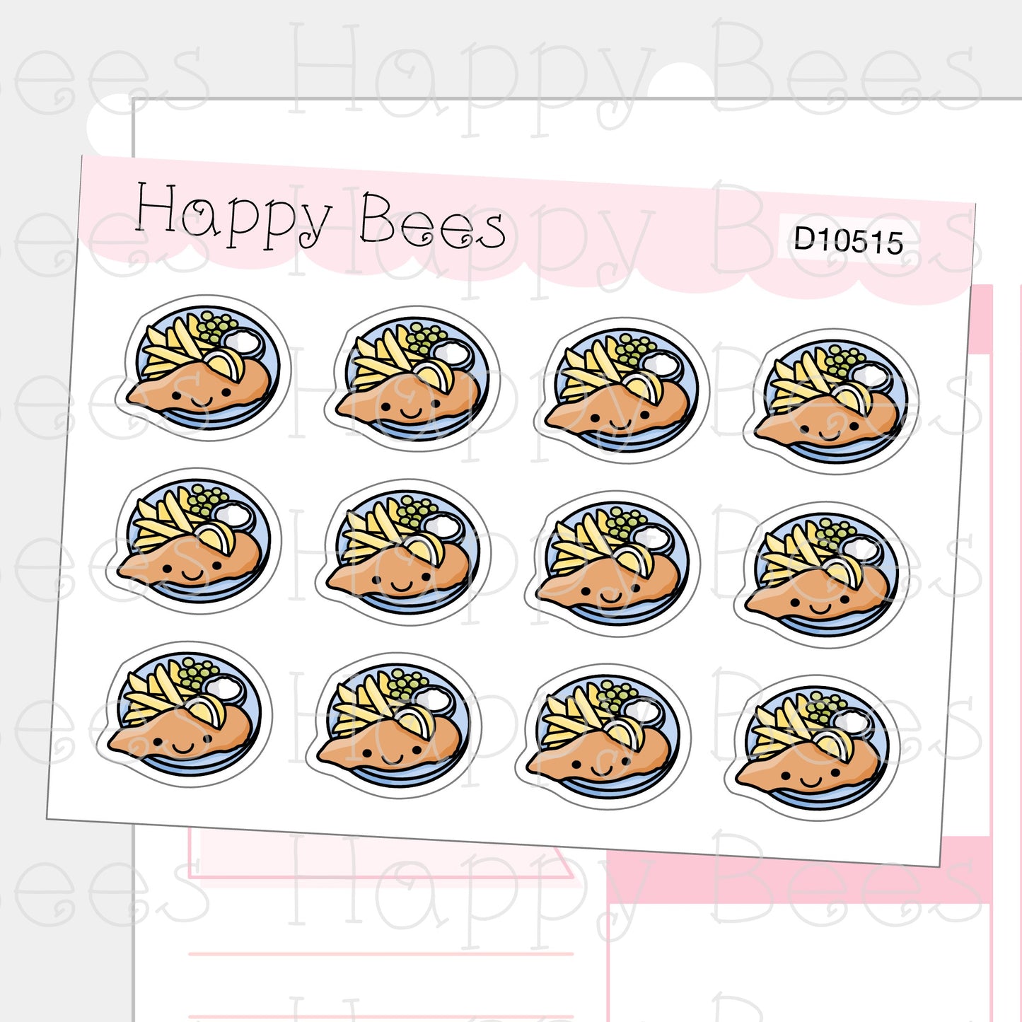 Fish & Chips Doodles - Cute Food Planner Stickers D10515