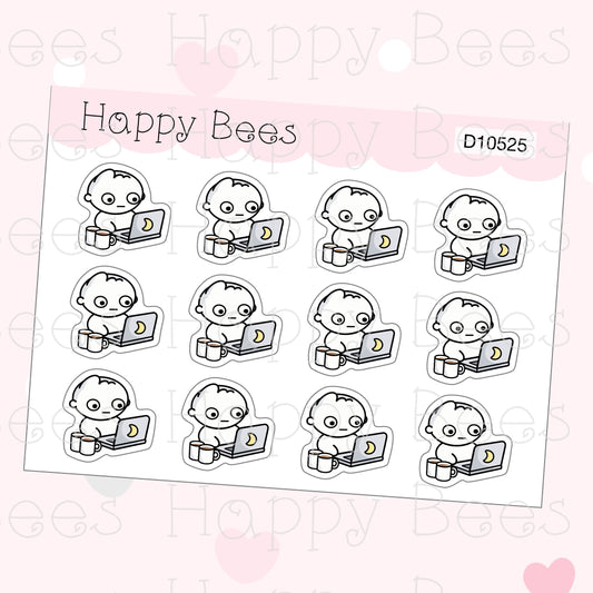 All Nighter / Work Doodles - Cute Mental Health Planner Stickers D10525