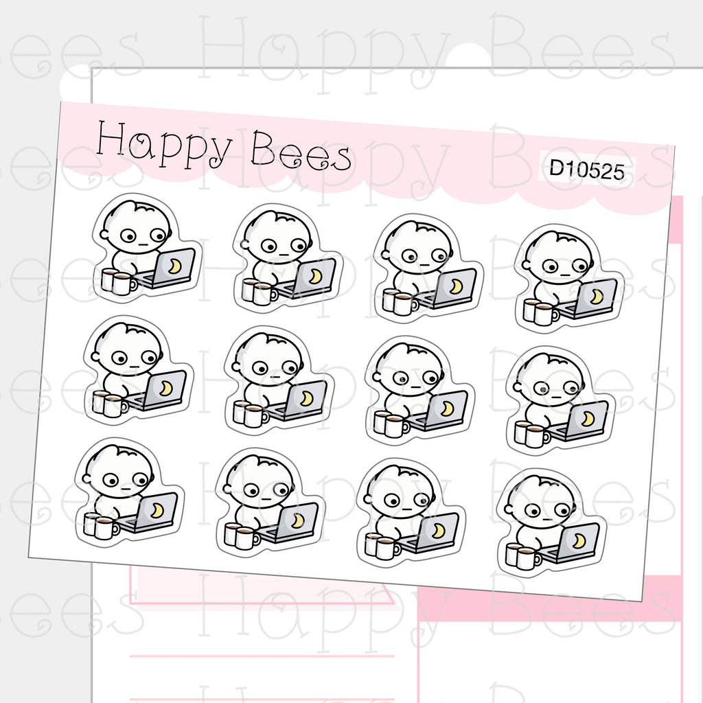 All Nighter / Work Doodles - Cute Mental Health Planner Stickers D10525