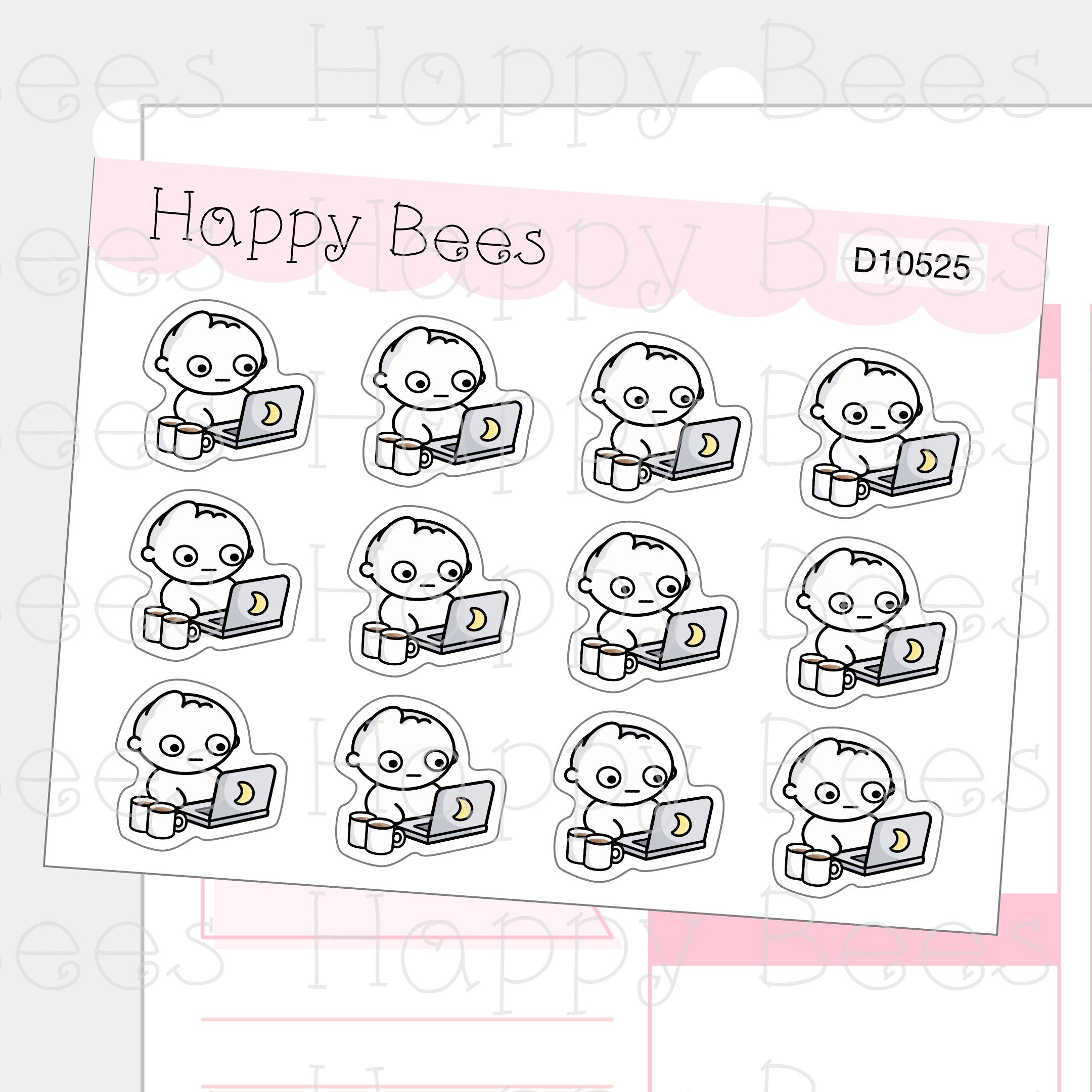 All Nighter / Work Doodles - Cute Mental Health Planner Stickers D10525