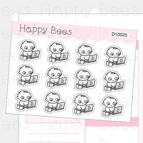 All Nighter / Work Doodles - Cute Mental Health Planner Stickers D10525
