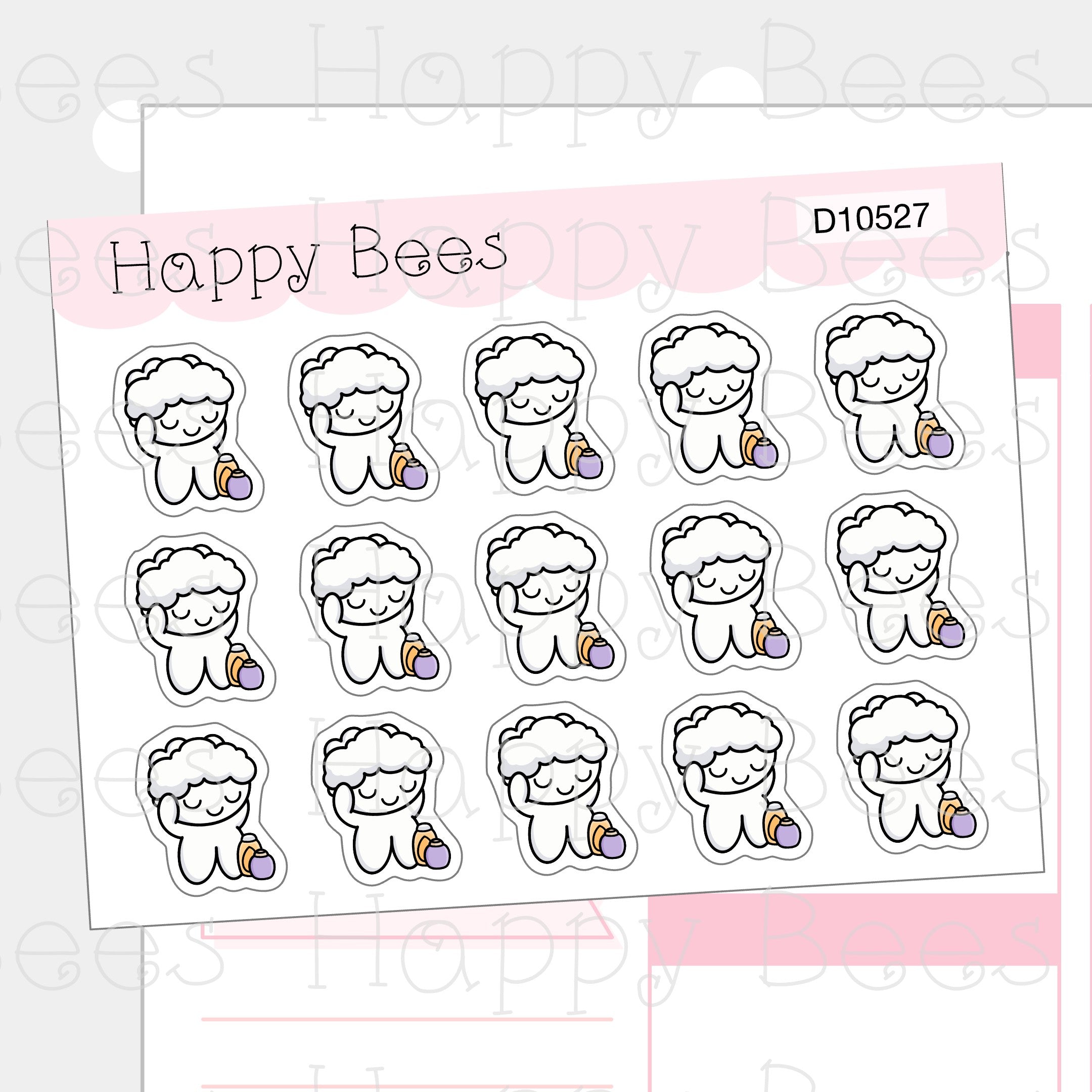 Hair Wash Doodles - Cute Bath Shower Planner Stickers D10527