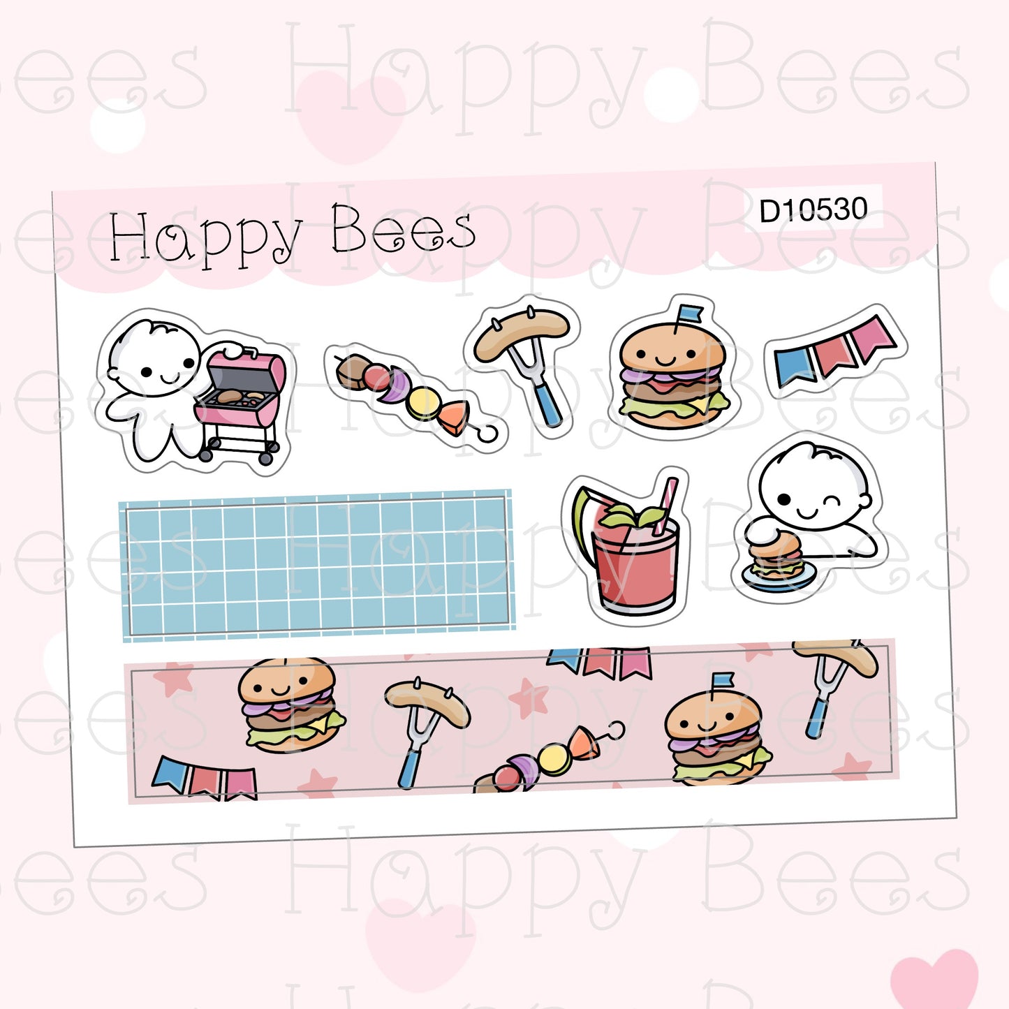 Barbecue Deco Sheet - Cute Doodles Summer Planner Stickers D10530
