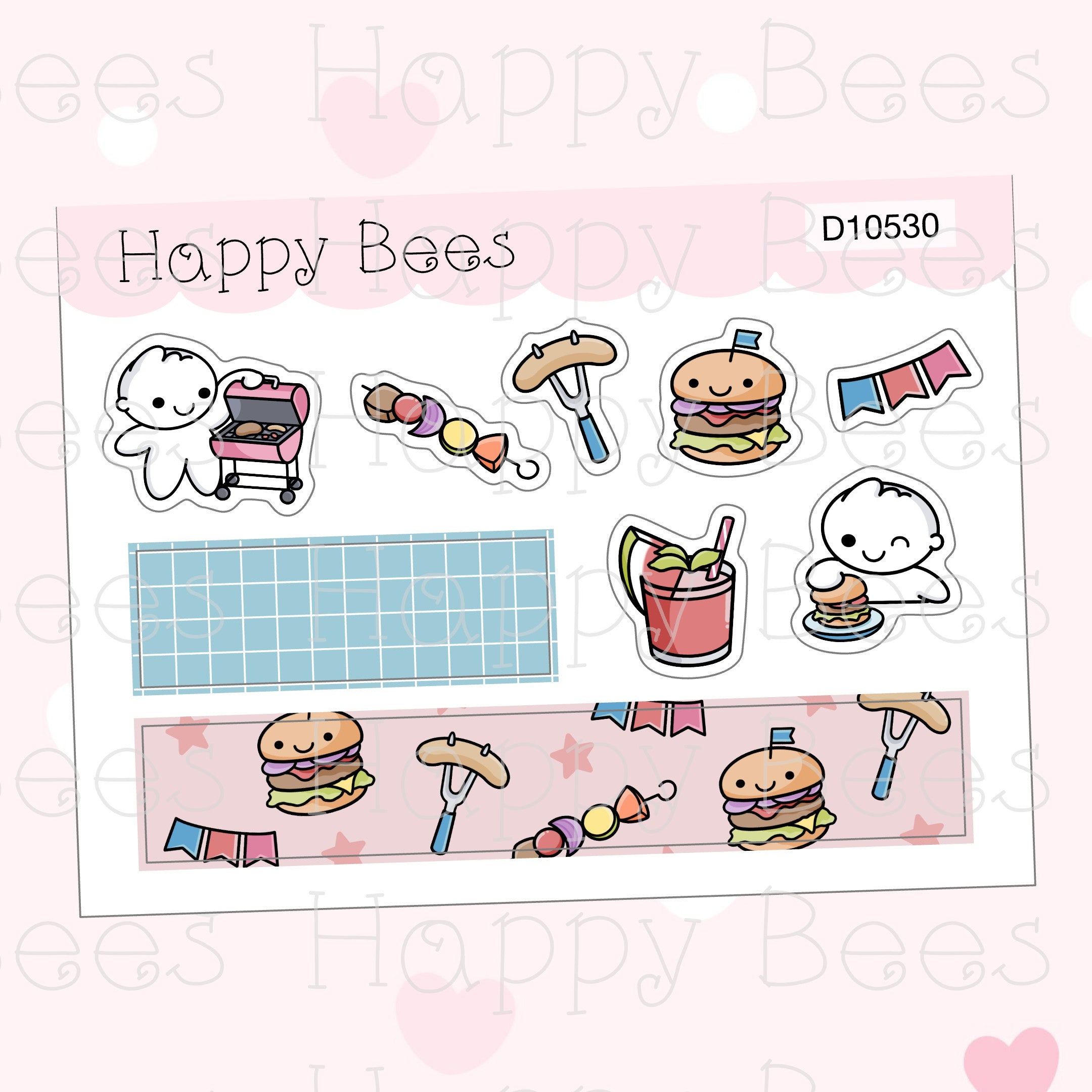 Barbecue Deco Sheet - Cute Doodles Summer Planner Stickers D10530
