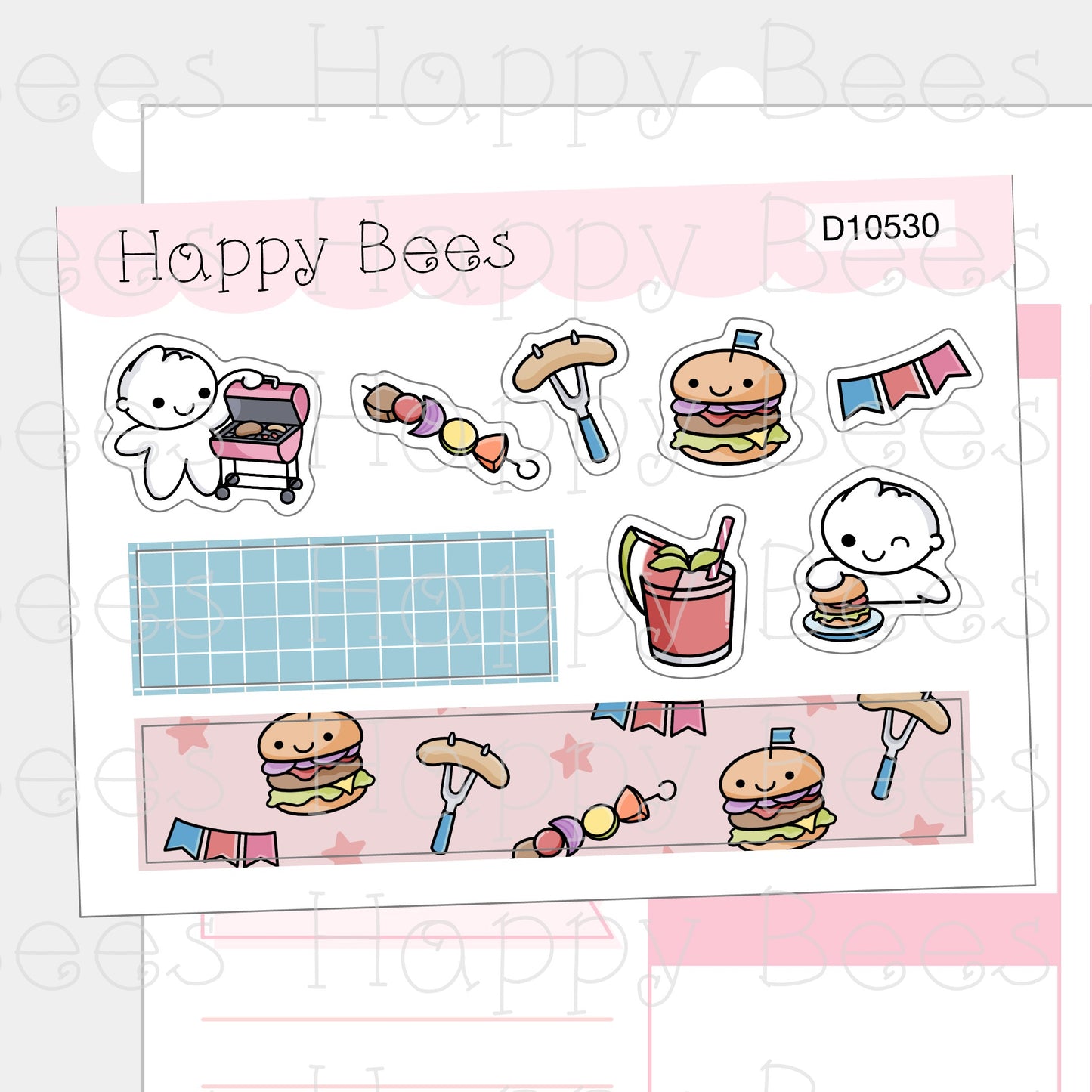 Barbecue Deco Sheet - Cute Doodles Summer Planner Stickers D10530