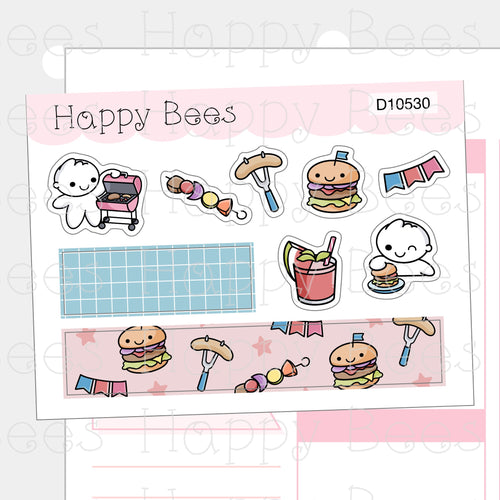 Barbecue Deco Sheet - Cute Doodles Summer Planner Stickers D10530