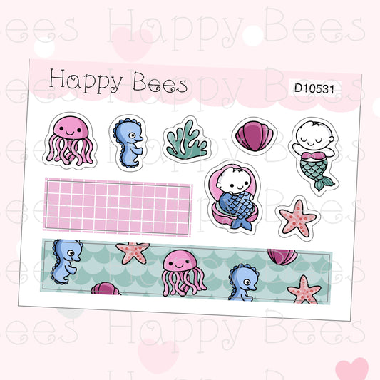 Mermaid Deco Sheet - Cute Doodles Sea Planner Stickers D10531