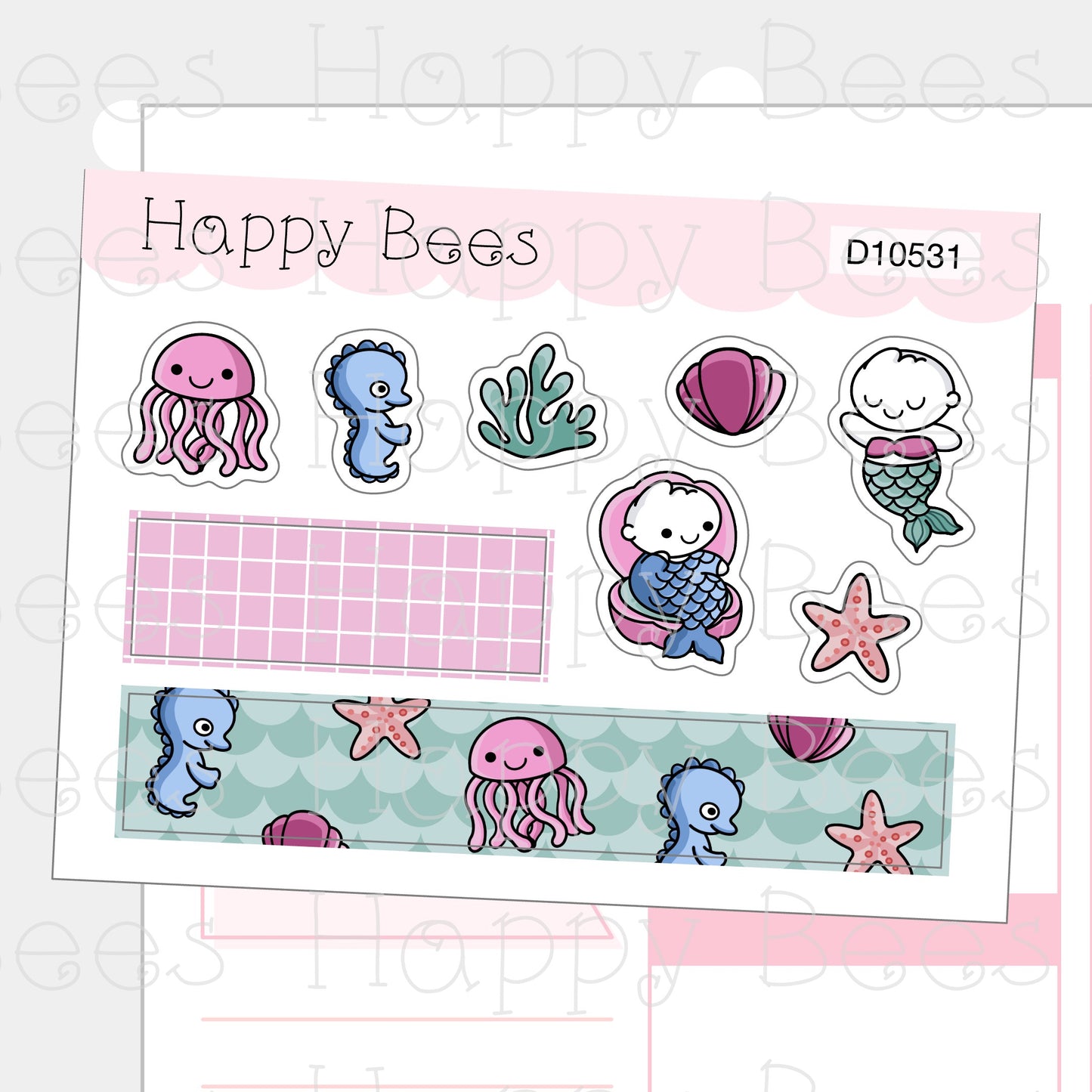 Mermaid Deco Sheet - Cute Doodles Sea Planner Stickers D10531