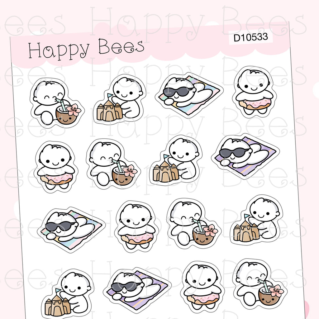 Beach Day Doodles - Cute Summer Planner Stickers D10533