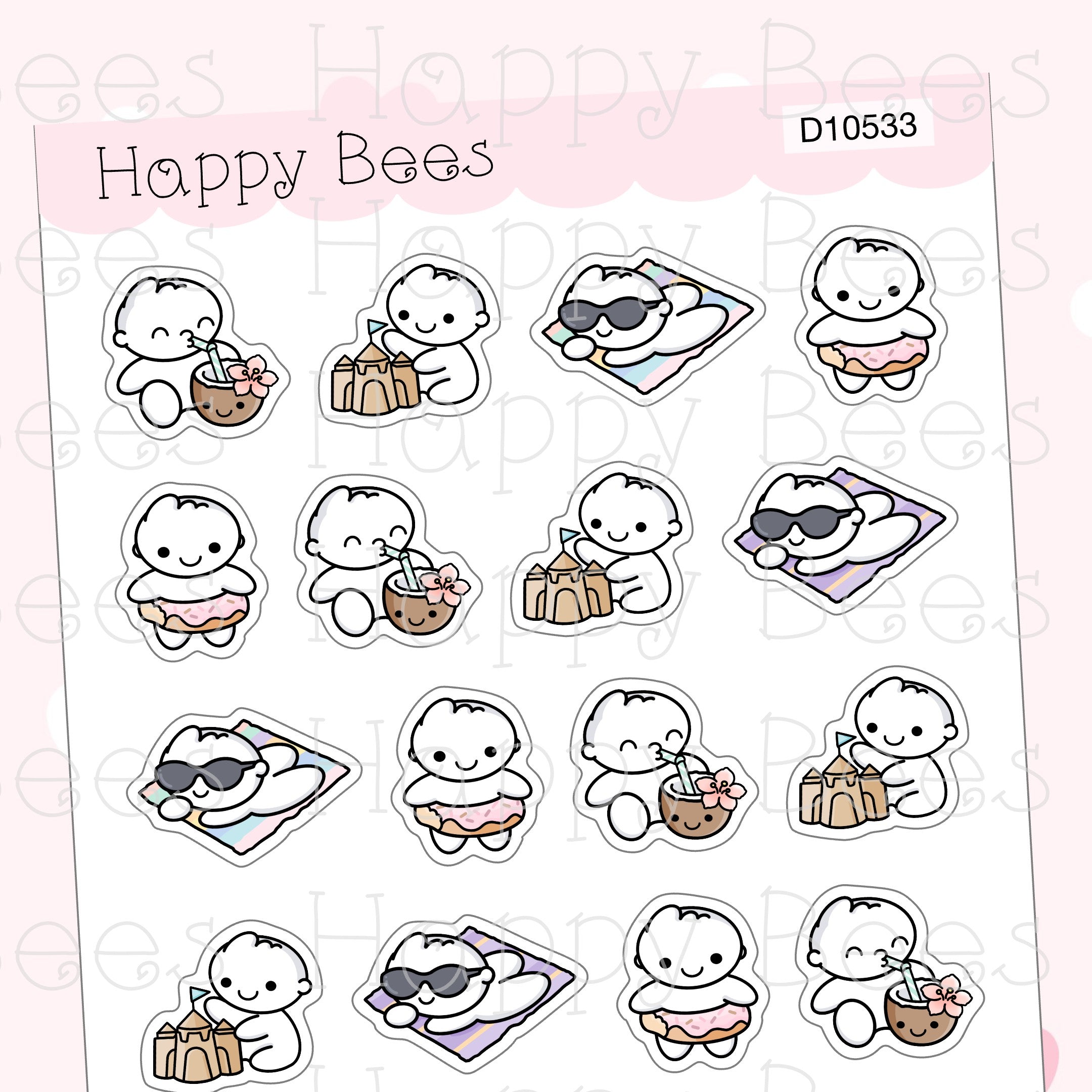 Beach Day Doodles - Cute Summer Planner Stickers D10533