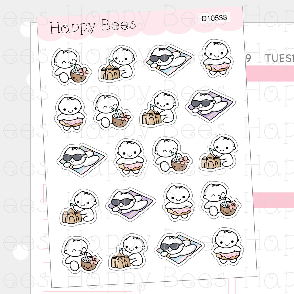 Beach Day Doodles - Cute Summer Planner Stickers D10533