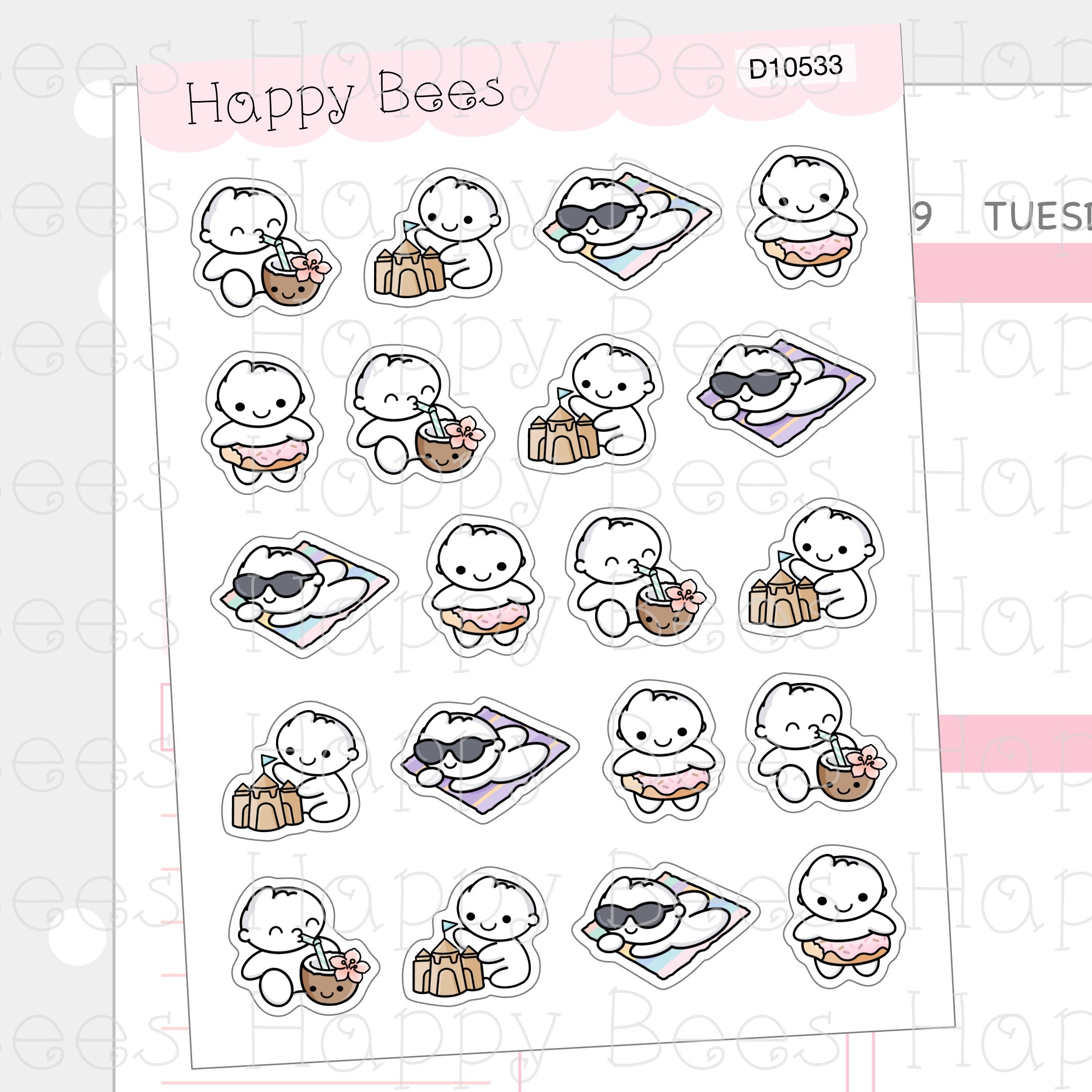 Beach Day Doodles - Cute Summer Planner Stickers D10533
