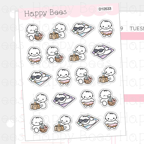 Beach Day Doodles - Cute Summer Planner Stickers D10533