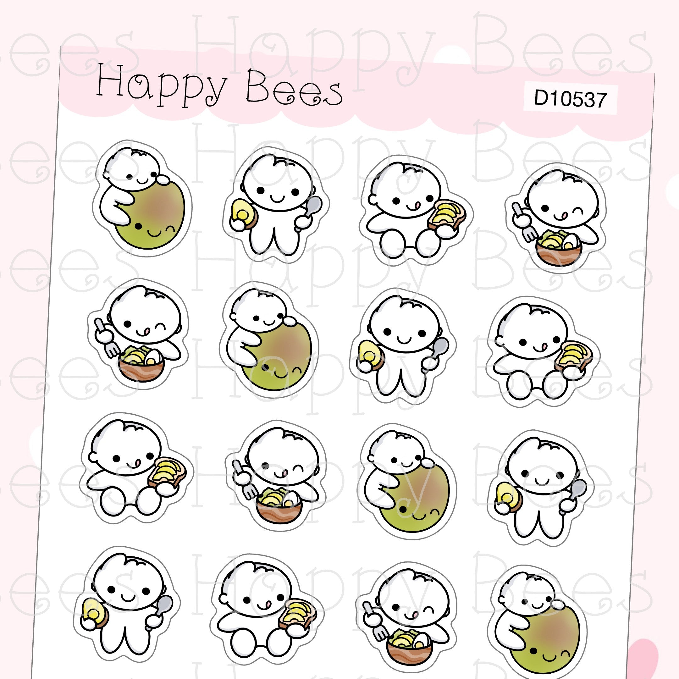 Avocado Doodles Vol. 2 - Cute Food Toast Breakfast Planner Stickers D10537