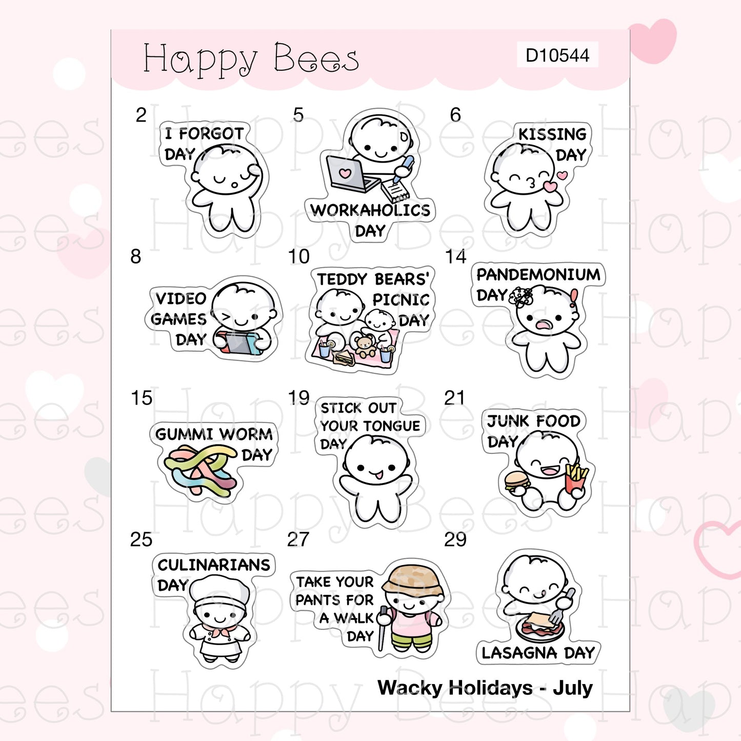 Wacky Holiday Doodles / July to December 2023 - Cute Journal Planner Stickers