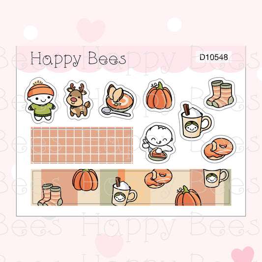 Cozy Winter Deco Sheet - Cute Doodles Pumpkin Planner Stickers D10548