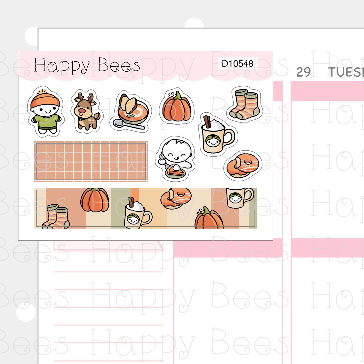 Cozy Winter Deco Sheet - Cute Doodles Pumpkin Planner Stickers D10548