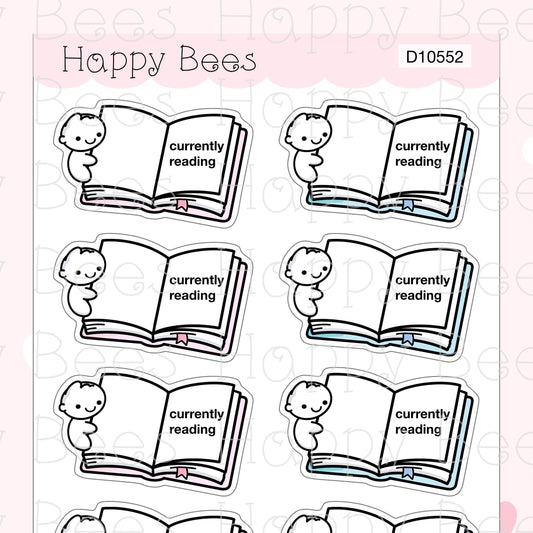 Currently Reading Doodles - Cute Books Planner Stickers D10552