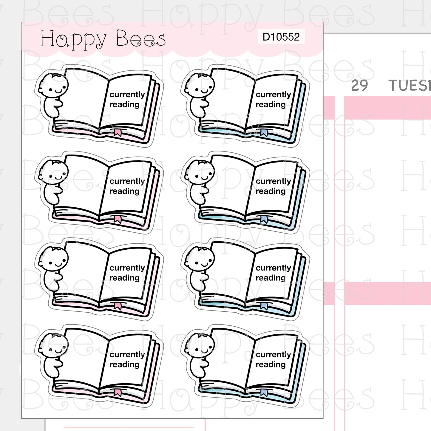 Currently Reading Doodles - Cute Books Planner Stickers D10552