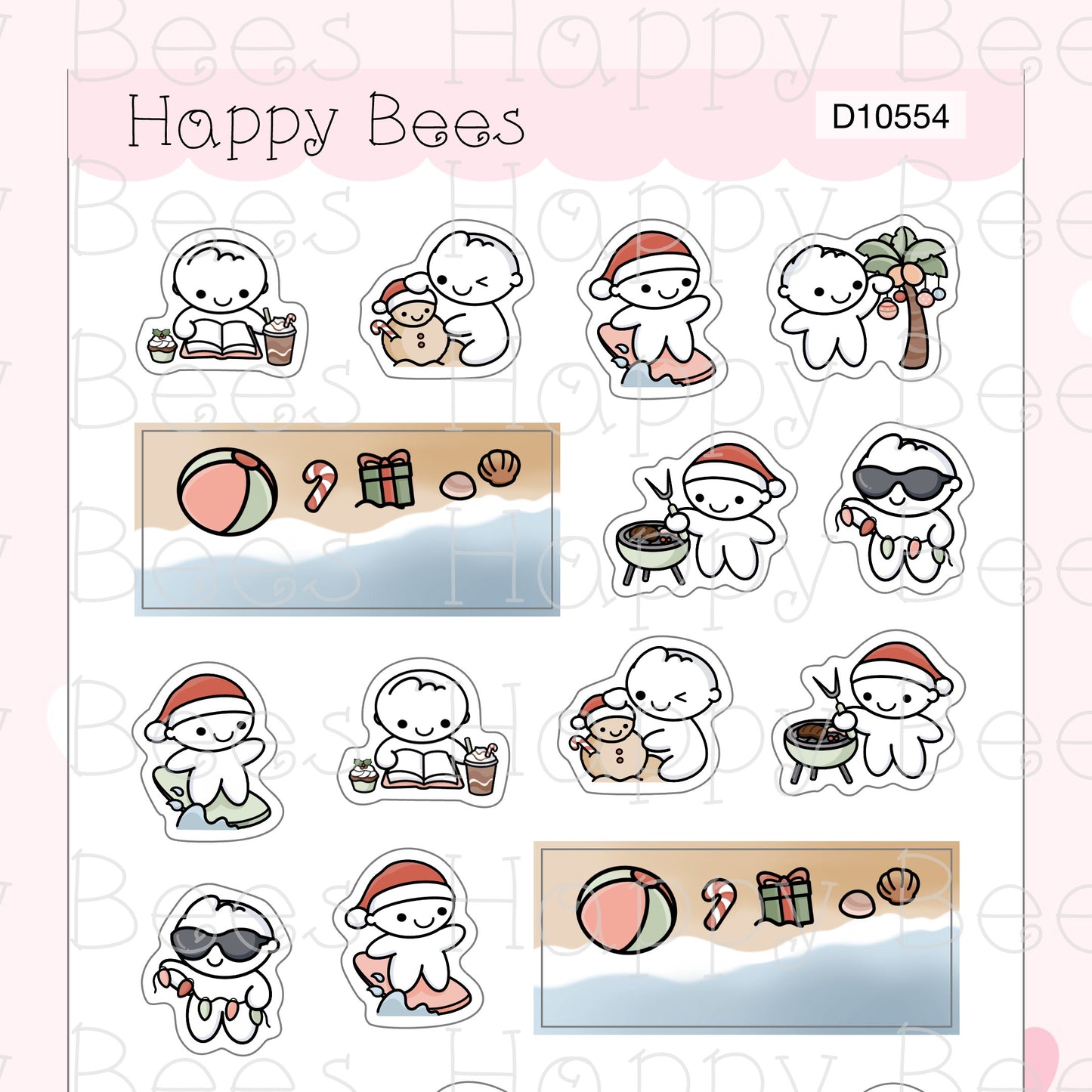 Christmas in July Deco Sheet - Cute Doodles Summer Planner Stickers D10554