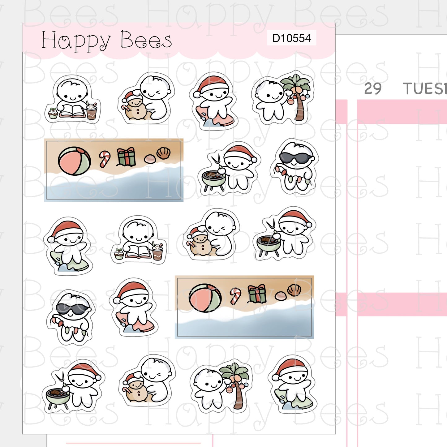 Christmas in July Deco Sheet - Cute Doodles Summer Planner Stickers D10554
