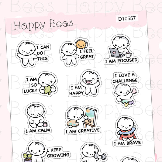 Daily Affirmation Doodles - Cute Journal Planner Stickers D10557