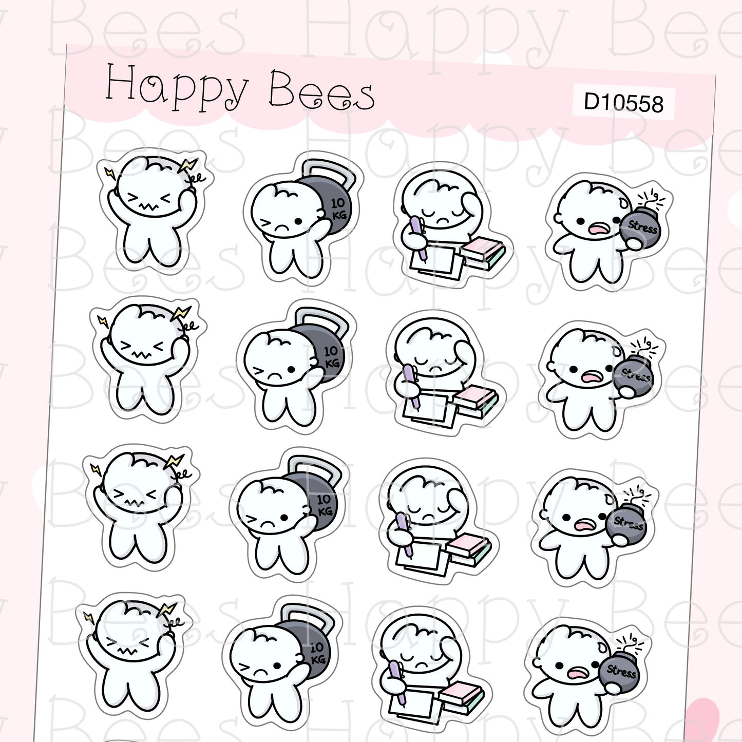 Stress Doodles - Cute Overworked Overwhelmed Planner Stickers D10558