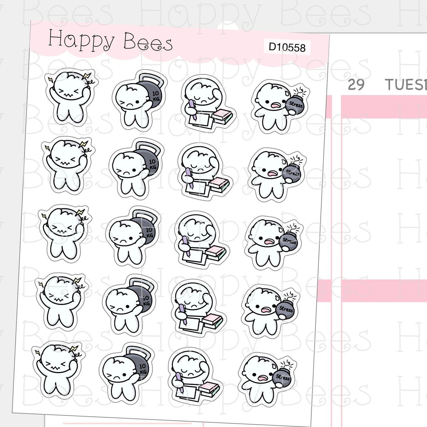 Stress Doodles - Cute Overworked Overwhelmed Planner Stickers D10558