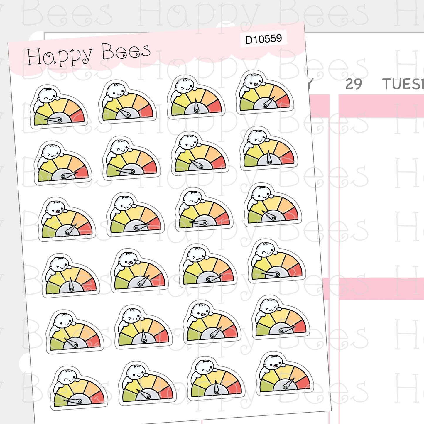Stress Level Tracker Doodles - Cute Overworked Overwhelmed Planner Stickers D10559