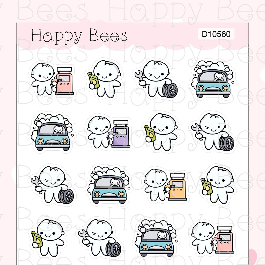 Car Maintenance Doodles Vol. 2 - Cute Car Wash  Gas Pump Planner Stickers D10560