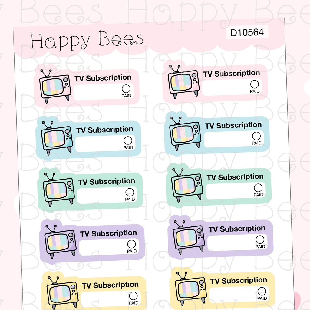 TV Subscription Bill Tracker Boxes - Cute Doodles Journal Planner Stickers D10564