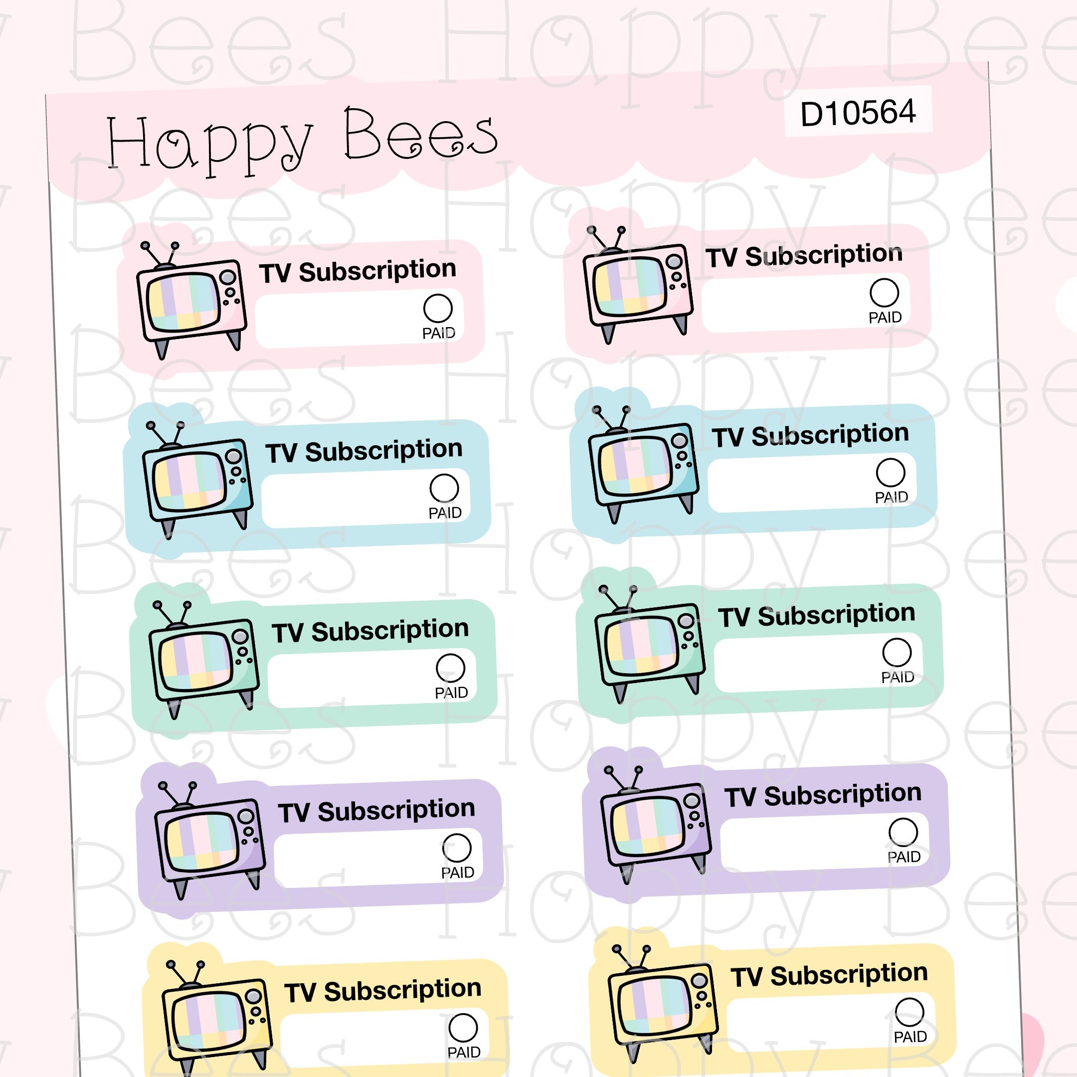 TV Subscription Bill Tracker Boxes - Cute Doodles Journal Planner Stickers D10564