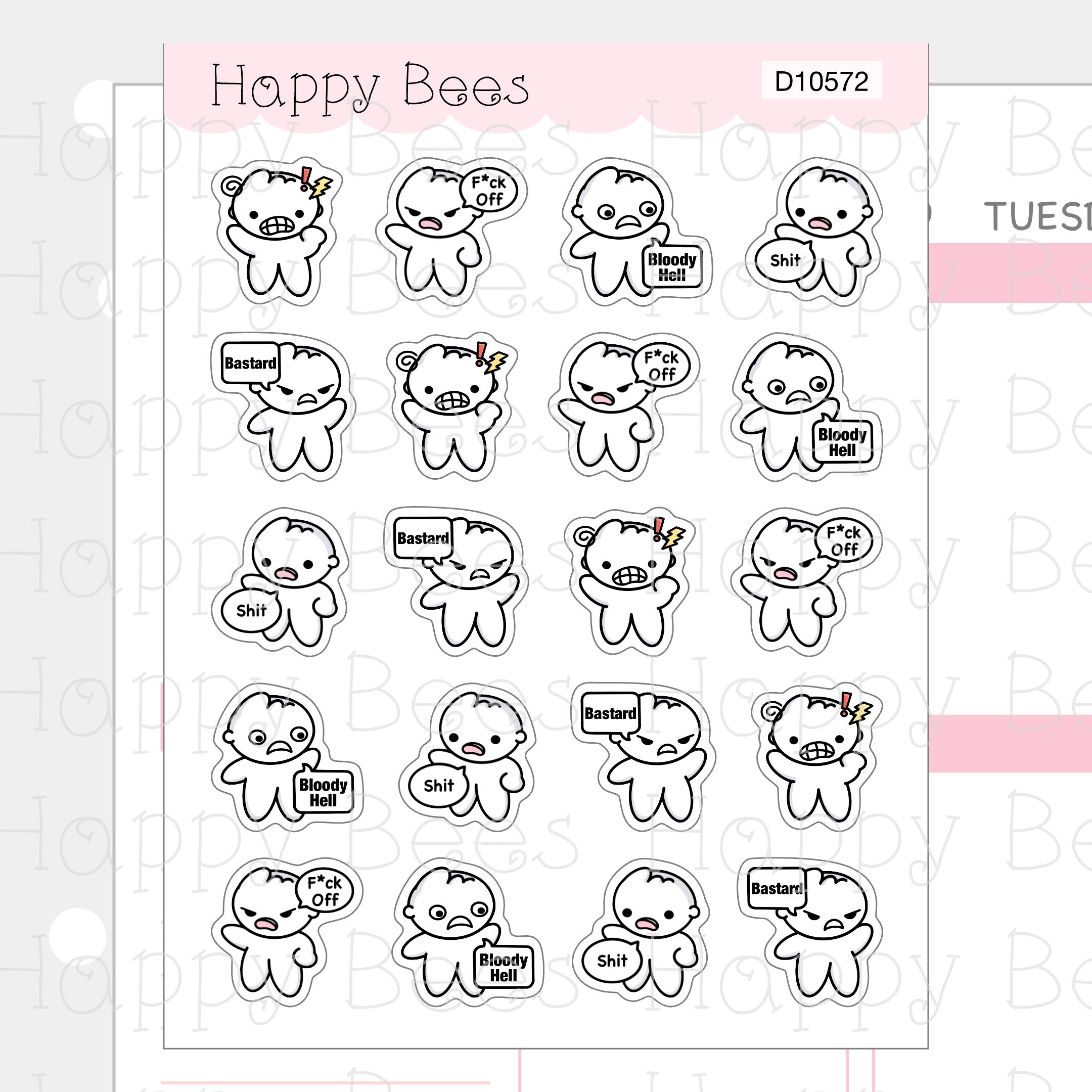 Swearing Doodles - Cute Journal Planner Stickers D10572